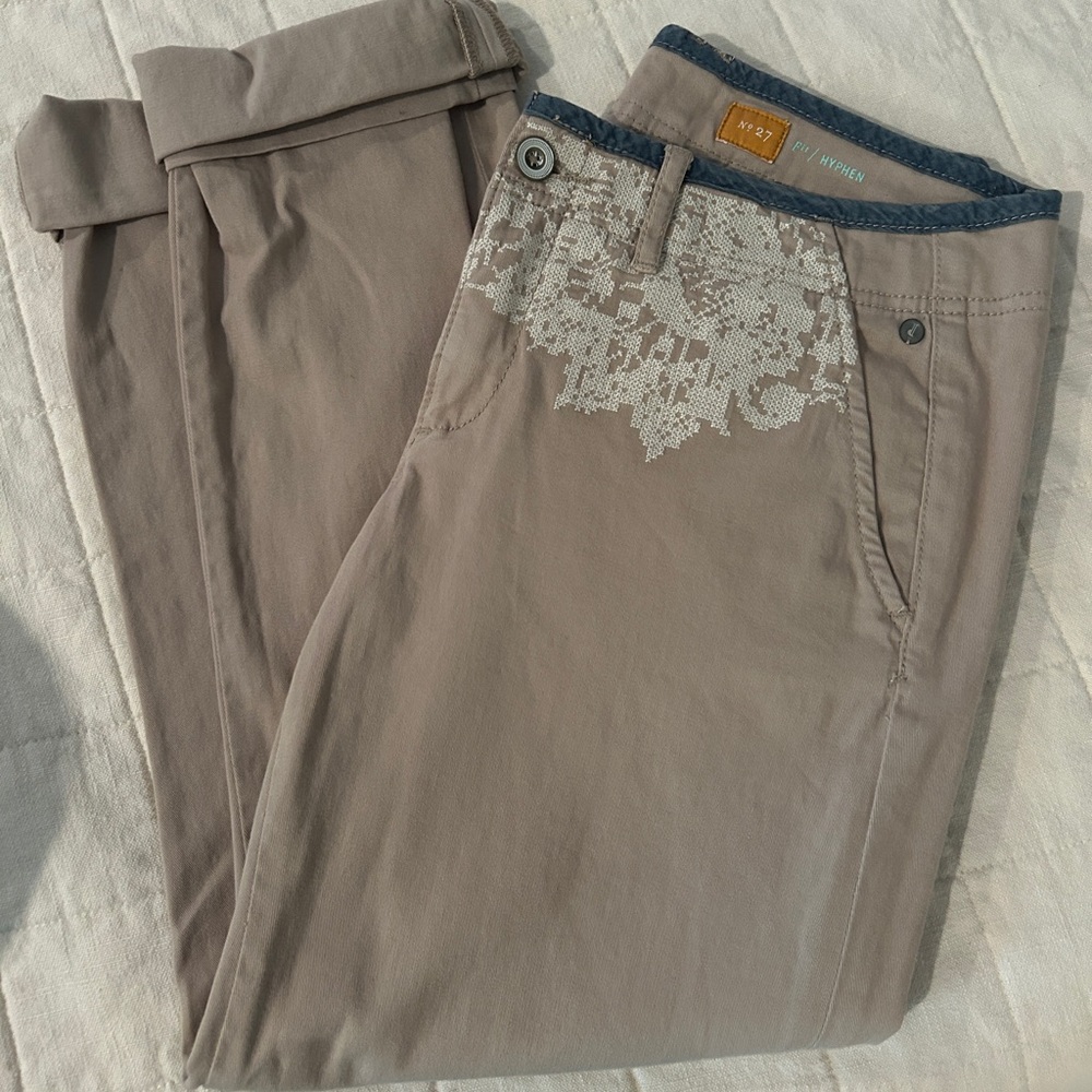 Anthropologie Pilcro Letterpress Khaki Relaxed Pants with Embroidered Lace pants